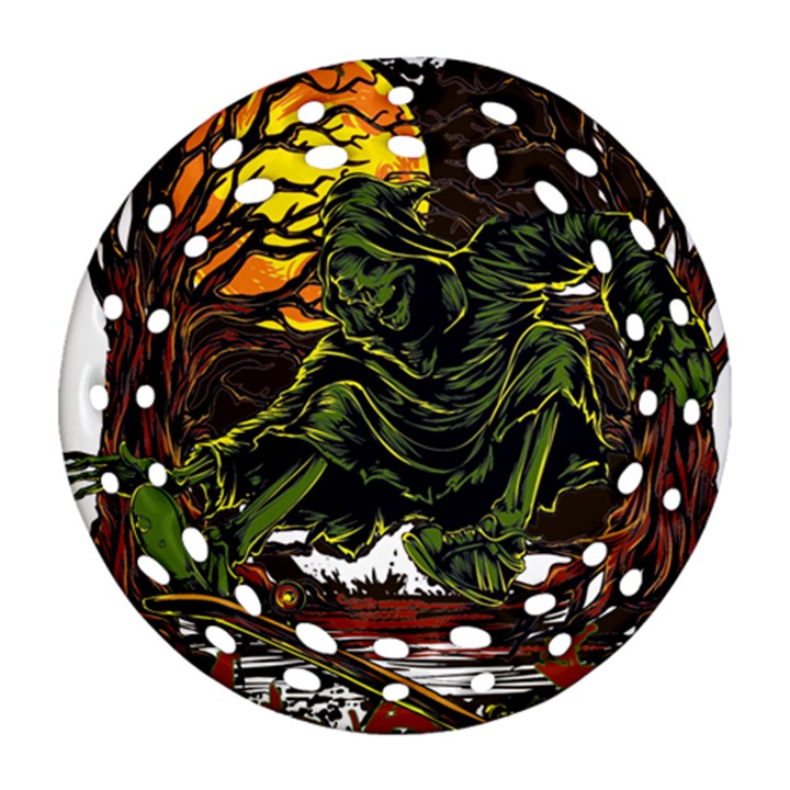 Grim Reaper Above Art  Monster Moon Letter Poster Ornament (Round Filigree)