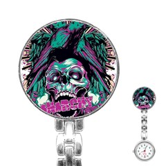 Anarchy Skull And Birds Stainless Steel Nurses Watch