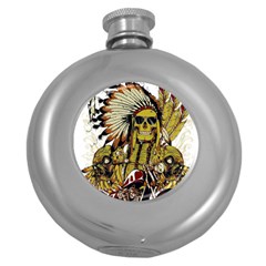 Motorcycle And Skull Cruiser Native American Round Hip Flask (5 Oz)