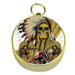 Motorcycle And Skull Cruiser Native American Gold Compasses