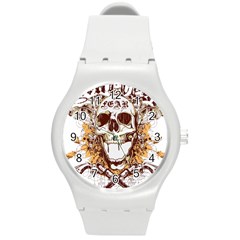 Harvest Of Fear Logo Illustration Skull Pistol Round Plastic Sport Watch (m)