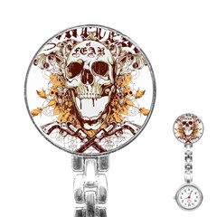 Harvest Of Fear Logo Illustration Skull Pistol Stainless Steel Nurses Watch