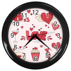 Hand Drawn Valentines Day Element Collection Wall Clock (black) by Bedest