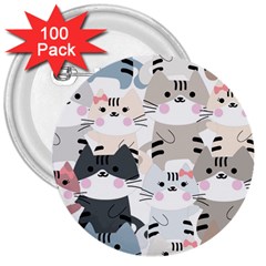 Cute Cat Couple Seamless Pattern Cartoon 3  Buttons (100 Pack) 