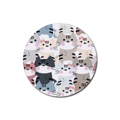 Cute Cat Couple Seamless Pattern Cartoon Rubber Round Coaster (4 Pack) by Bedest