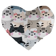 Cute Cat Couple Seamless Pattern Cartoon Large 19  Premium Heart Shape Cushions