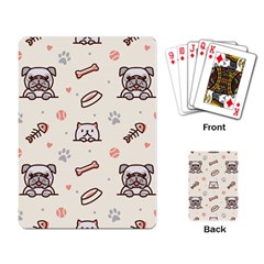 Pug Dog Cat With Bone Fish Bones Paw Prints Ball Seamless Pattern Vector Background Playing Cards Single Design (rectangle) by Bedest
