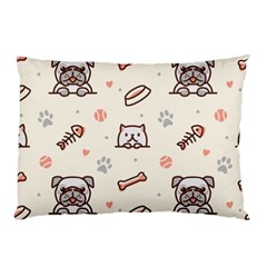 Pug Dog Cat With Bone Fish Bones Paw Prints Ball Seamless Pattern Vector Background Pillow Case (two Sides)