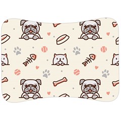 Pug Dog Cat With Bone Fish Bones Paw Prints Ball Seamless Pattern Vector Background Velour Seat Head Rest Cushion by Bedest