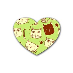 Cute Hand Drawn Cat Seamless Pattern Rubber Heart Coaster (4 Pack) by Bedest