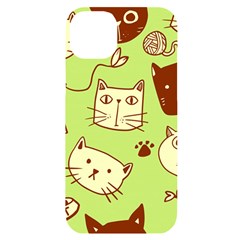 Cute Hand Drawn Cat Seamless Pattern Iphone 14 Plus Black Uv Print Case by Bedest