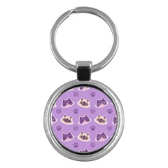 Cute Colorful Cat Kitten With Paw Yarn Ball Seamless Pattern Key Chain (round) by Bedest