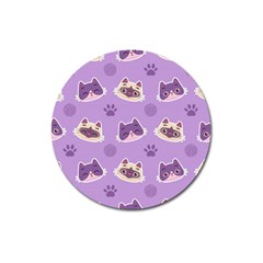 Cute Colorful Cat Kitten With Paw Yarn Ball Seamless Pattern Magnet 3  (round) by Bedest