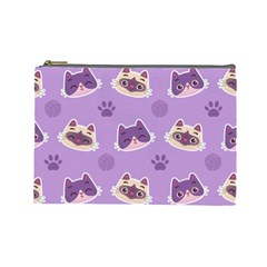 Cute Colorful Cat Kitten With Paw Yarn Ball Seamless Pattern Cosmetic Bag (large) by Bedest