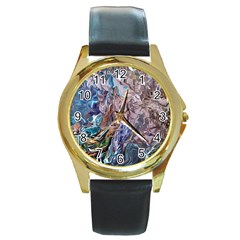 Abstract Blend V Round Gold Metal Watch