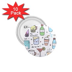 Drinks Cocktails Doodles Coffee 1 75  Buttons (10 Pack) by Apen