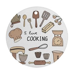 I Love Cooking Baking Utensils Knife Round Ornament (two Sides)