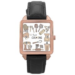 I Love Cooking Baking Utensils Knife Rose Gold Leather Watch  by Apen