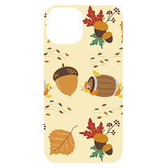 Leaves Foliage Acorns Barrel Iphone 14 Black Uv Print Case by Apen