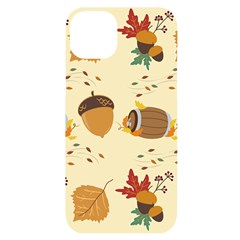 Leaves Foliage Acorns Barrel Iphone 14 Plus Black Uv Print Case by Apen