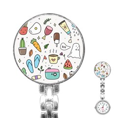 Doodle Fun Food Drawing Cute Stainless Steel Nurses Watch by Apen