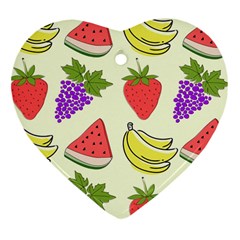 Fruits Pattern Background Food Heart Ornament (two Sides) by Apen