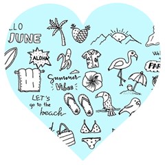 June Doodle Tropical Beach Sand Wooden Puzzle Heart by Apen