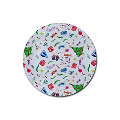 New Year Christmas Winter Pattern Rubber Round Coaster (4 Pack) by Apen