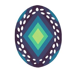 Pattern Blue Green Retro Design Oval Filigree Ornament (two Sides)