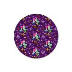 Pumpkins Ghosts Skeleton Pattern Rubber Round Coaster (4 Pack)