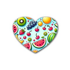 Fruits Sweet Pattern Rubber Heart Coaster (4 Pack)