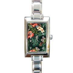 Flowers Monstera Foliage Tropical Rectangle Italian Charm Watch