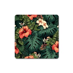 Flowers Monstera Foliage Tropical Square Magnet by Ravend