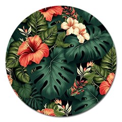 Flowers Monstera Foliage Tropical Magnet 5  (Round)