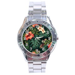 Flowers Monstera Foliage Tropical Stainless Steel Analogue Watch