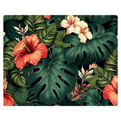 Flowers Monstera Foliage Tropical Premium Plush Fleece Blanket (Medium)