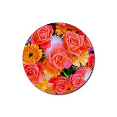 Bouquet Floral Blossom Anniversary Rubber Round Coaster (4 Pack) by Ravend