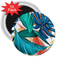 Leaves Tropical Exotic Green Plant 3  Magnets (10 Pack)  by Ravend