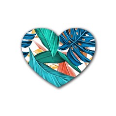 Leaves Tropical Exotic Green Plant Rubber Coaster (heart)