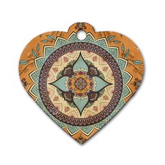 Mandala Floral Decorative Flower Art Dog Tag Heart (two Sides) by Ravend