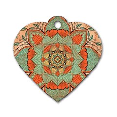 Mandala Floral Decorative Flower Dog Tag Heart (two Sides) by Ravend