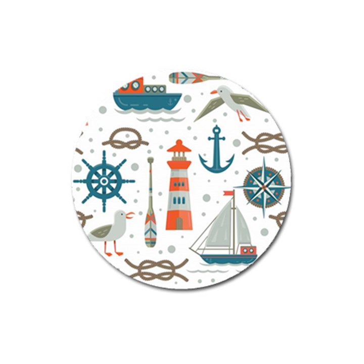 Nautical Elements Pattern Background Magnet 3  (Round)