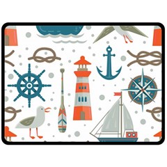 Nautical Elements Pattern Background Two Sides Fleece Blanket (large) by Grandong