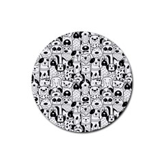 Seamless Pattern With Black White Doodle Dogs Rubber Round Coaster (4 Pack) by Grandong
