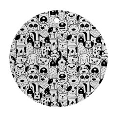 Seamless Pattern With Black White Doodle Dogs Round Ornament (two Sides) by Grandong