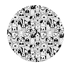 Seamless Pattern With Black White Doodle Dogs Mini Round Pill Box by Grandong