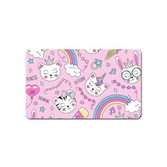 Cute Cat Kitten Cartoon Doodle Seamless Pattern Magnet (Name Card)