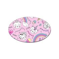 Cute Cat Kitten Cartoon Doodle Seamless Pattern Sticker Oval (10 Pack)