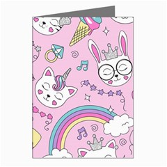 Cute Cat Kitten Cartoon Doodle Seamless Pattern Greeting Cards (Pkg of 8)