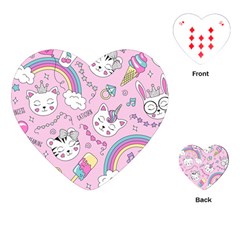 Cute Cat Kitten Cartoon Doodle Seamless Pattern Playing Cards Single Design (Heart)